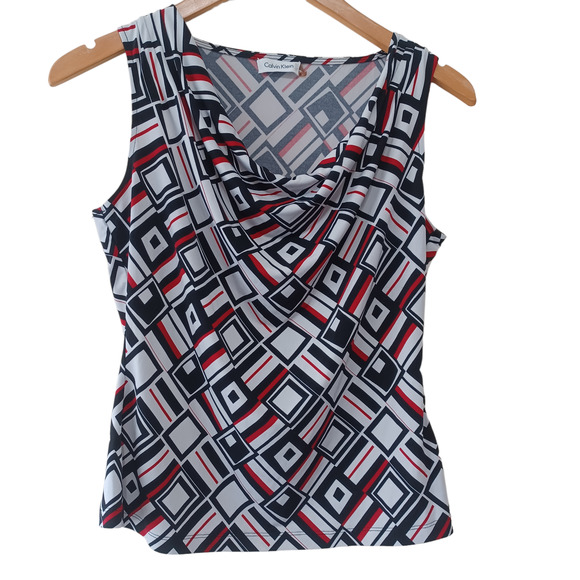 Calvin Klein Sleeveless Cowl Neck Top Printed Size S - Picture 1 of 4
